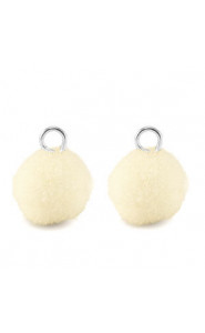 Pompom charm with loop 10mm - Silver-off white